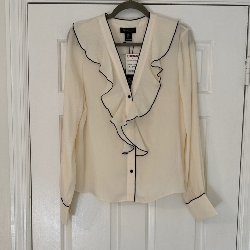 NWT-Rachel Zoe Cream Blouse with Black Trim